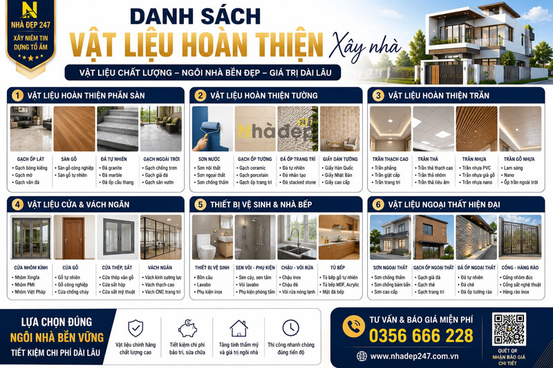 Danh sách các vật liệu hoàn thiện nhà hiện đại phổ biến hiện nay