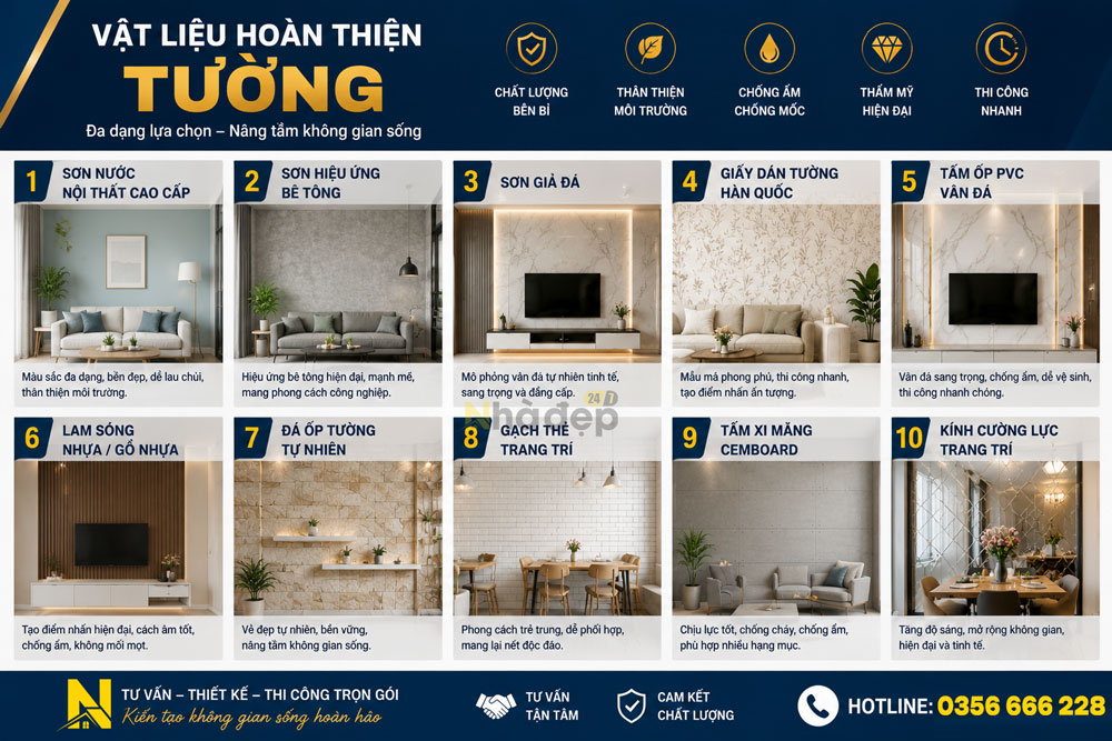 Danh sách vật liệu hoàn thiện phần tường