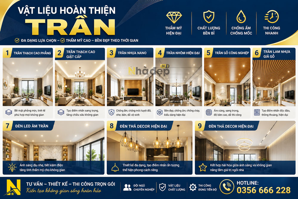 Danh sách vật liệu hoàn thiện phần trần