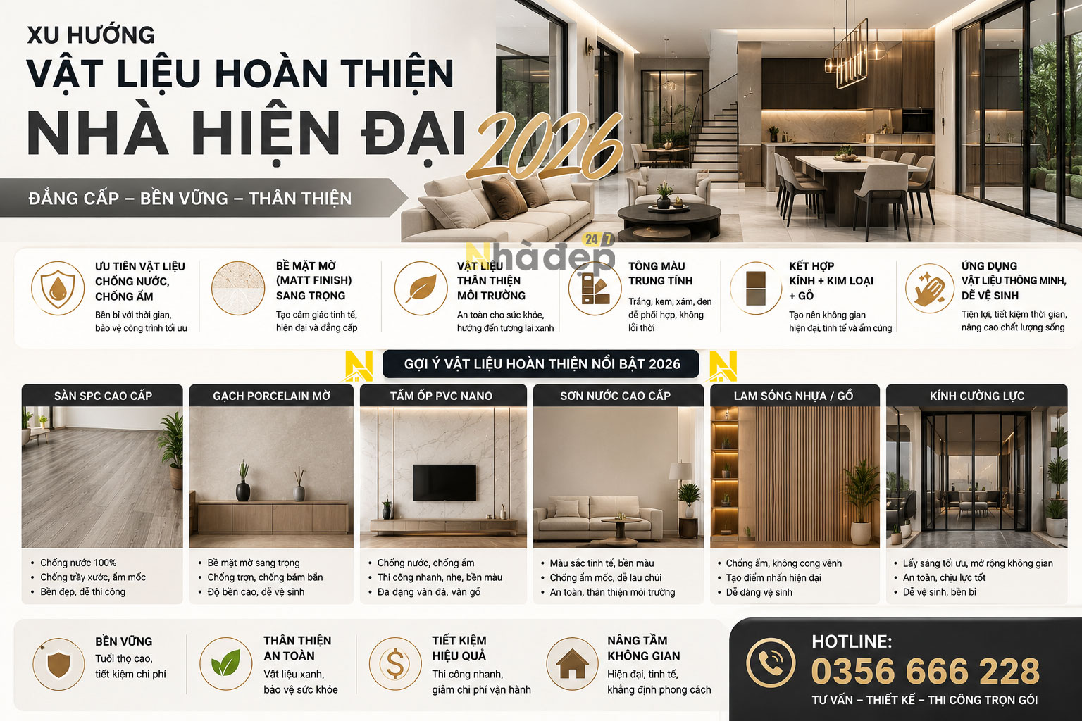 Xu hướng sử dụng các vật liệu hoàn thiện nhà hiện đại năm 2026